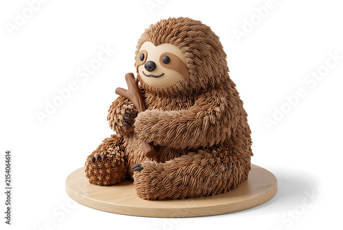 Cute Sloth Sculpted 3D Cake on Wooden Board