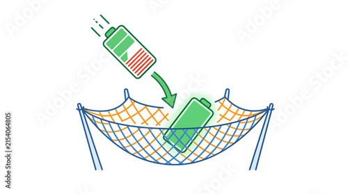 Recycling Battery Disposal in Woven Mesh Basket with Green Arrow