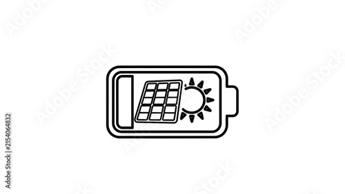 Solar Powered Battery Icon with Sun and Panel Illustration