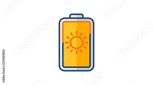 Flat Design Solar Power Battery Icon with Sun Symbol