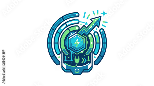 Modern Tech Growth Concept with Circuitry and Energy Symbols