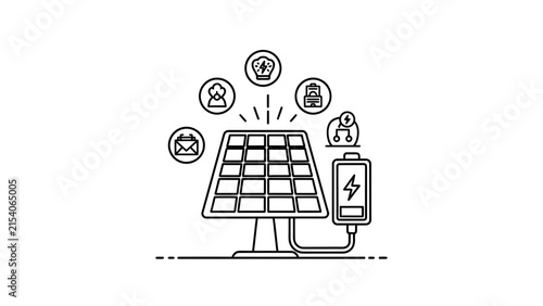 Solar Panel Energy System with Battery Storage and Smart Icons