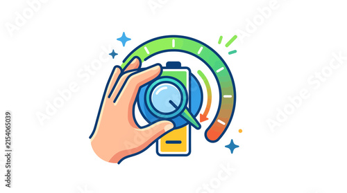 Hand Holding Smartphone with Speedometer Camera Lens Illustration