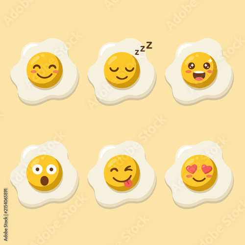 Fried Egg Emoji Faces Illustration Set
