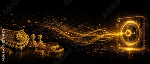 Gold Jewelry and Digital Vault for Financial Security Concept Illustration