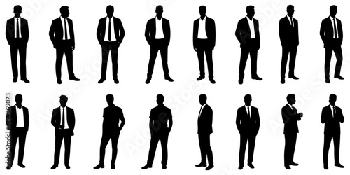Foto Collection of fourteen black silhouettes of men wearing suits and ties in variou