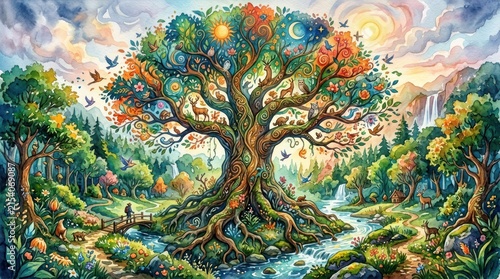 Vibrant tree of life and natures cycles