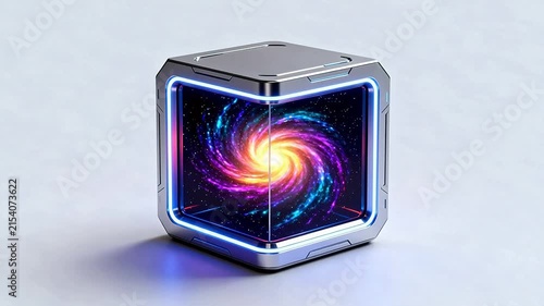 Futuristic cube with galaxy display