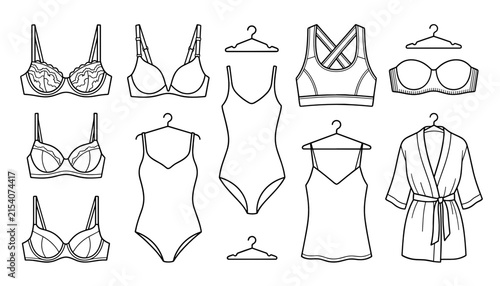 Fotografie Women Lingerie and Intimate Apparel Line Icon Set Featuring Bra, Sports Bralette