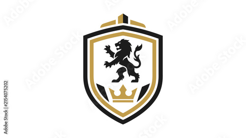 Heraldic Lion Shield Logo With Crown Icon