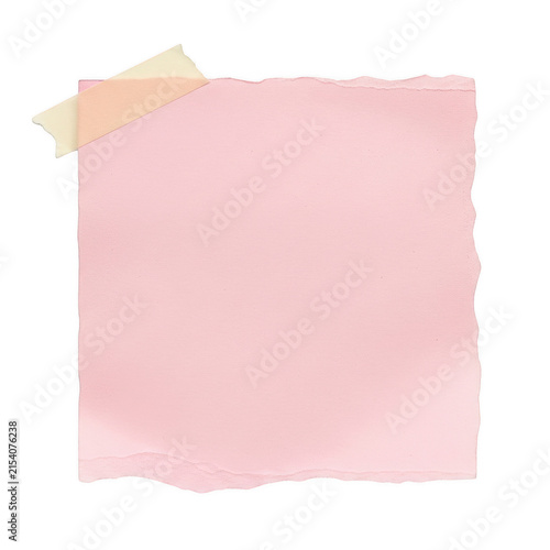 Square light pink torn paper note with adhesive tape isolated on transparent background for creative scrapbooking art