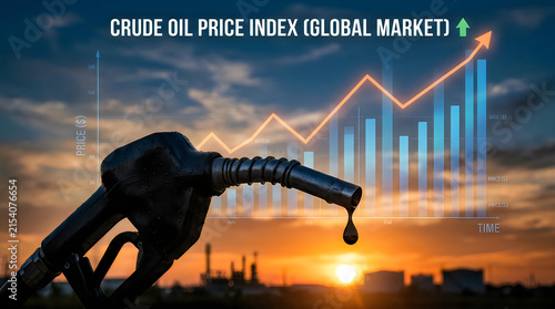 Crude oil price chart with oil barrel silhouette