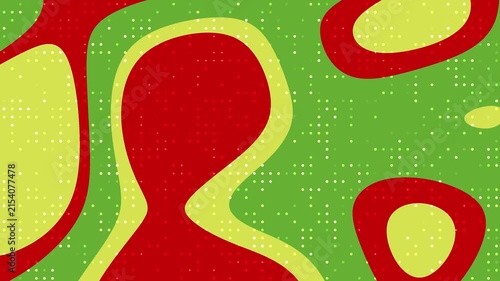 Abstract liquid fluid waves background in lime yellow, green, and vibrant red with pixel dot grid pattern