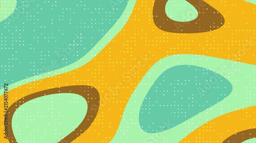 Abstract liquid fluid waves background in mustard yellow, turquoise teal, mint green, and brown with pixel dot grid pattern
