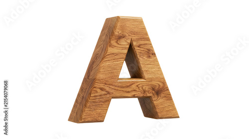 3d render of a wooden letter a isolated on transparent background