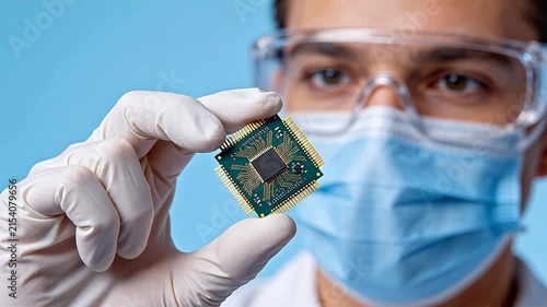 Scientist holding microchip