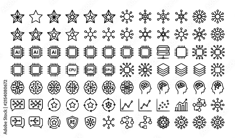 Obraz premium Premium AI System Neural Network Star and Smart Technology Outline Vector Icon Set