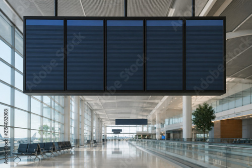 Modern airport departure display with blank information panels, realistic transportation terminal, no text