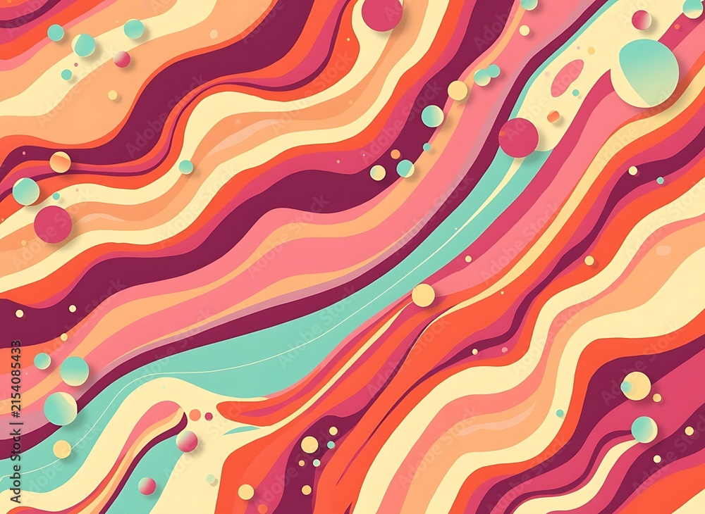 Colorful 70s retro groovy abstract wavy background seamless pop pattern graphic