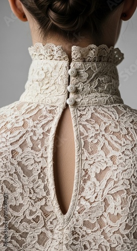 Elegant lace wedding dress back detail with buttons and keyhole cutout
