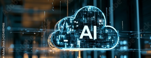 AI cloud technology symbol with digital data visualization  