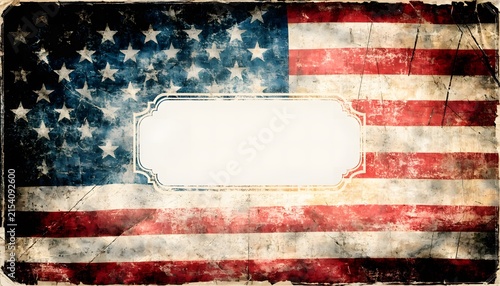 Vintage american flag with white placard.