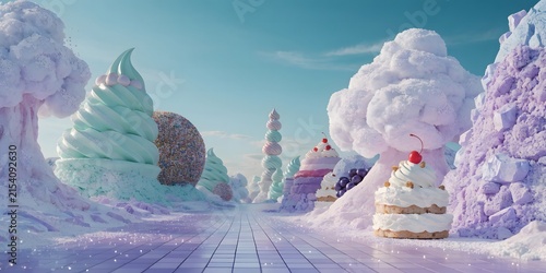 Icy dessert mountain range with berries.
