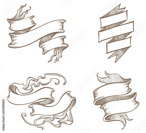 Ribbons collection. Ribbon banner vector art. Set of scroll ribbon, vintage, retro