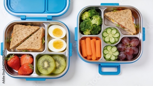 Delicious and Nutritious Bento Lunch Boxes with Fresh Fruits Vegetables and Sandwiches