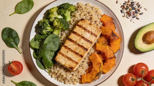 Healthy Grilled Tofu Power Bowl with Quinoa and Roasted Vegetables