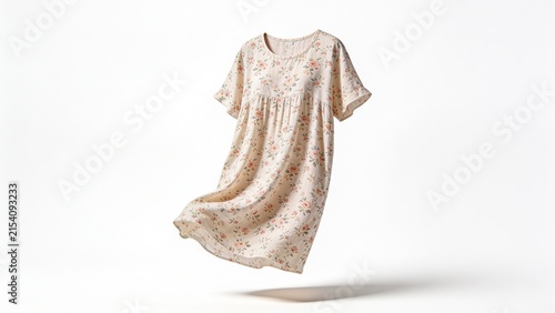 Airy Floral Print Cotton Midi Dress Floating on White Background