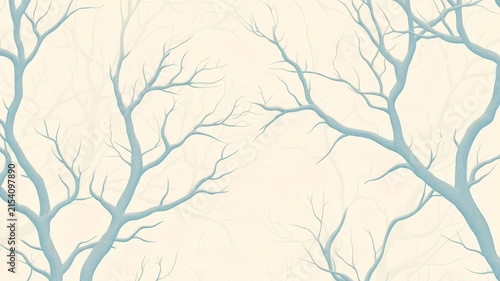 Minimalist abstract forest background with bare blue tree branches and soft pastel tones for elegant interior wall decor design projects.