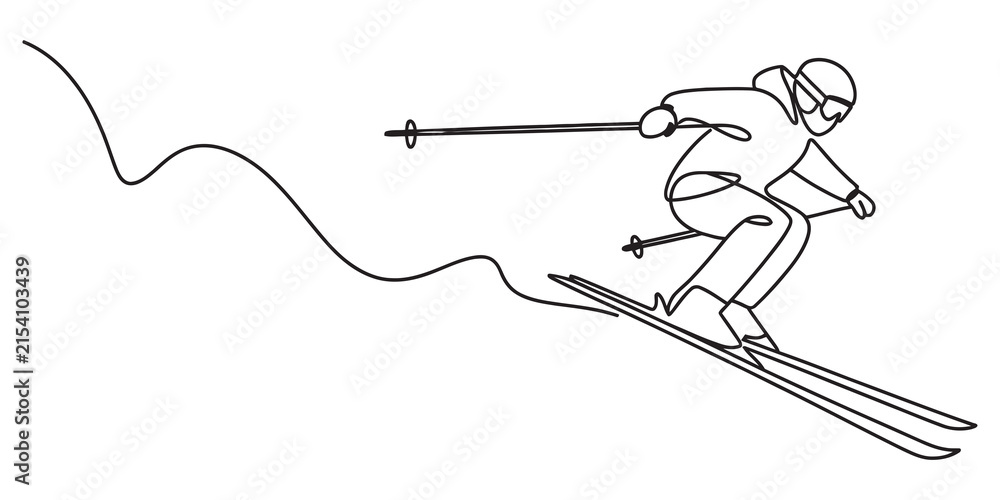 Obraz premium Continuous line drawing of a skier skiing downhill