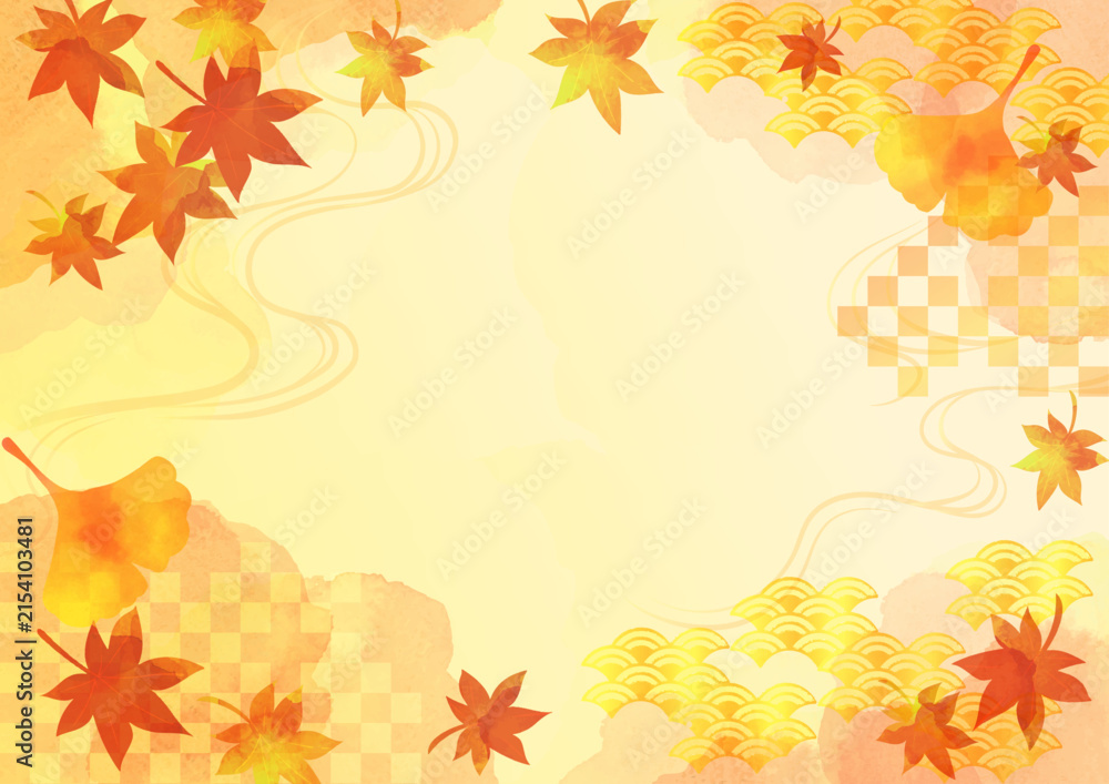 Naklejka premium 秋 紅葉の水彩背景イラスト