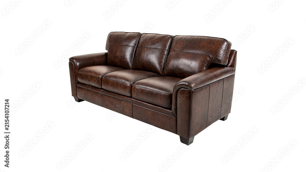 Obraz premium Classic comfortable dark brown leather quilted sofa couch living room furniture isolated on transparent background