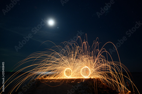 Fire steel wool with moon light
