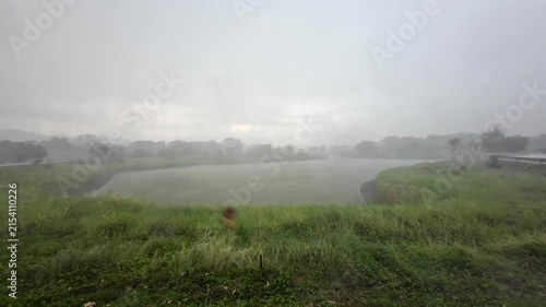 Heavy rain and strong winds swept through the streets and open areas in the countryside in the evening