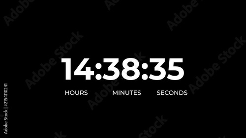 Countdown timer animation of 16 hours on transparent background with alpha channels