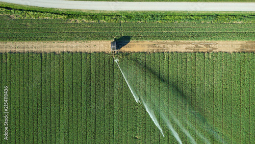 Canvastavla Intensive agriculture irrigation system in Po Valley, Italy during dry season
