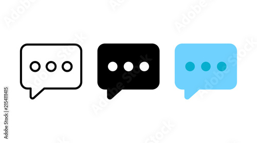 Rounded three dots speech bubble ellipsis icon set for messaging and typing