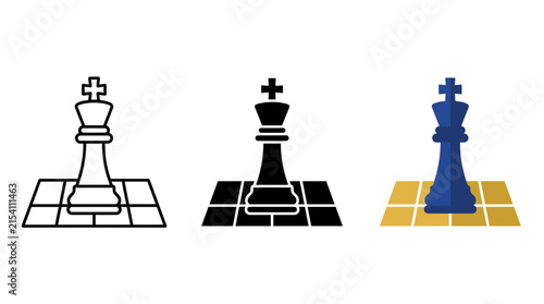 Photography Chess king piece icon set on board with strategy checkmate competition colorful