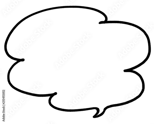Hand Drawn Thin Ink Oval Medium Speech Bubble Pointing Down on Transparent Background