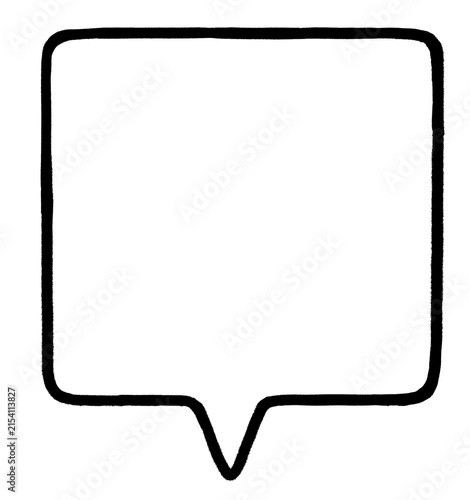 Hand Drawn Thin Ink Shorter Square Short Speech Bubble Pointing Down For Comic on Transparent Background