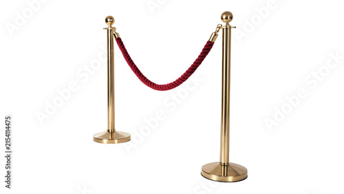 Obraz na plátně Luxury red velvet rope barrier stanchion isolated on transparent background