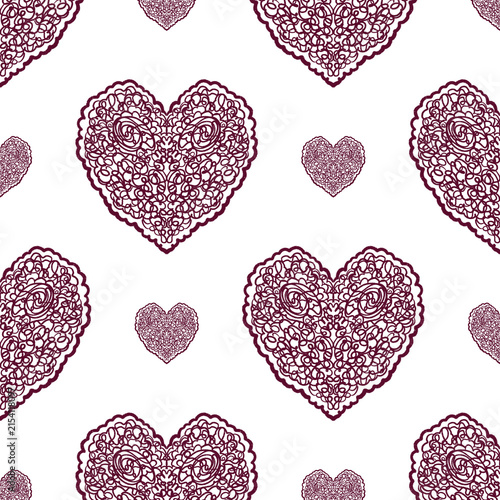 Seamless pattern with lace hearts on an white background