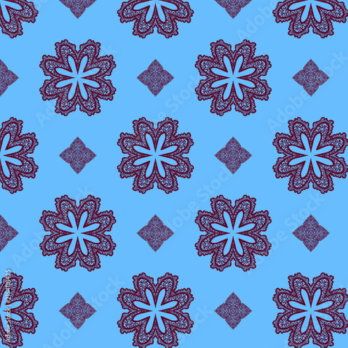 Seamless pattern with lace patterns on a light blue background