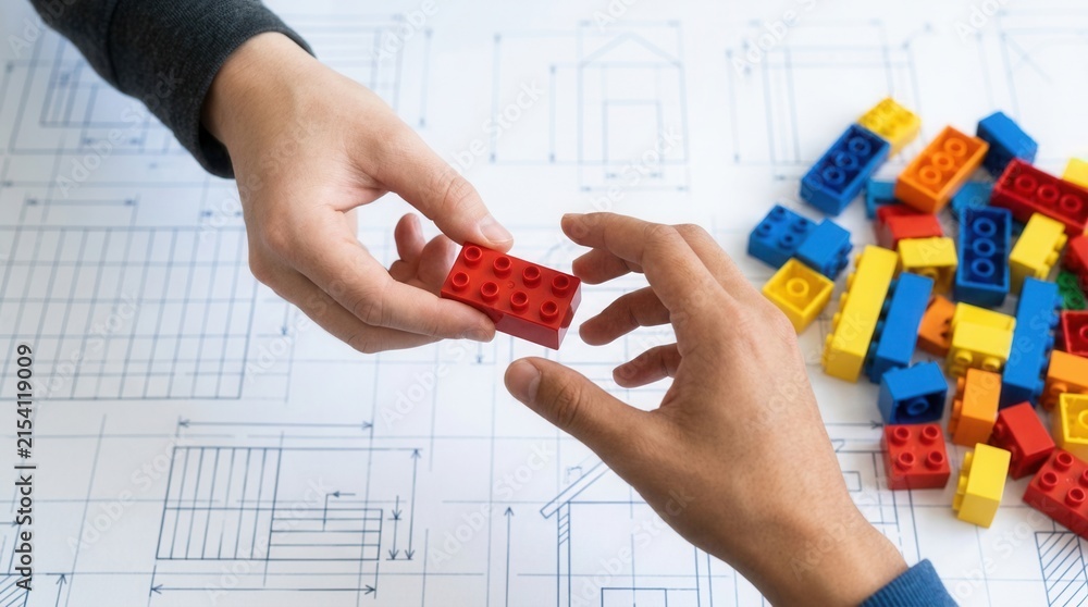 Fototapeta premium Building Innovative Structures with Colorful Lego Blocks for Construction Concept