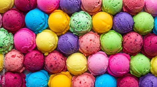 Konstfotografi Assorted ice cream scoops background with multi colored colorful background
