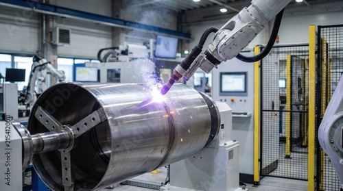 High tech robotic arm executing precise welding tasks in a contemporary manufacturing environment