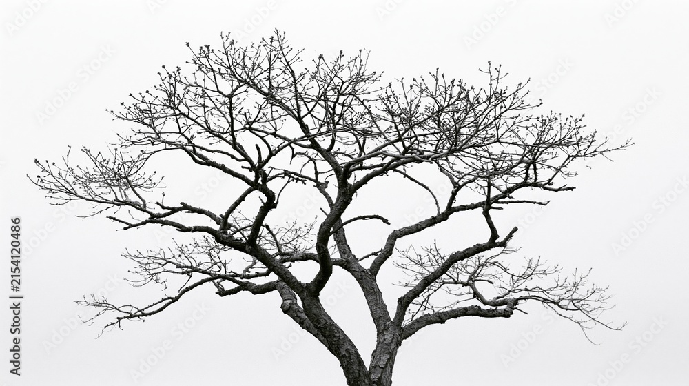 Fototapeta premium The Tree in Winter: Stark Bare Branches Reaching Against a Pale Sky